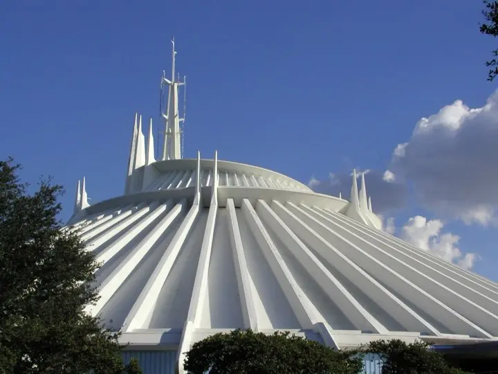 The white spires of Space Mountain against the sky at Magic Kingdom