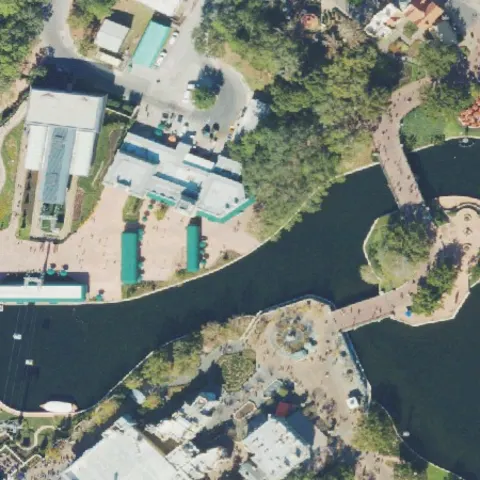 International Gateway at EPCOT from above, beside the canal