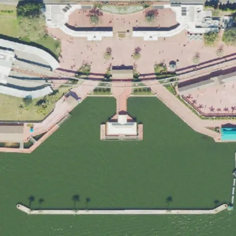 The Magic Kingdom main entrance and floral Mickey from above