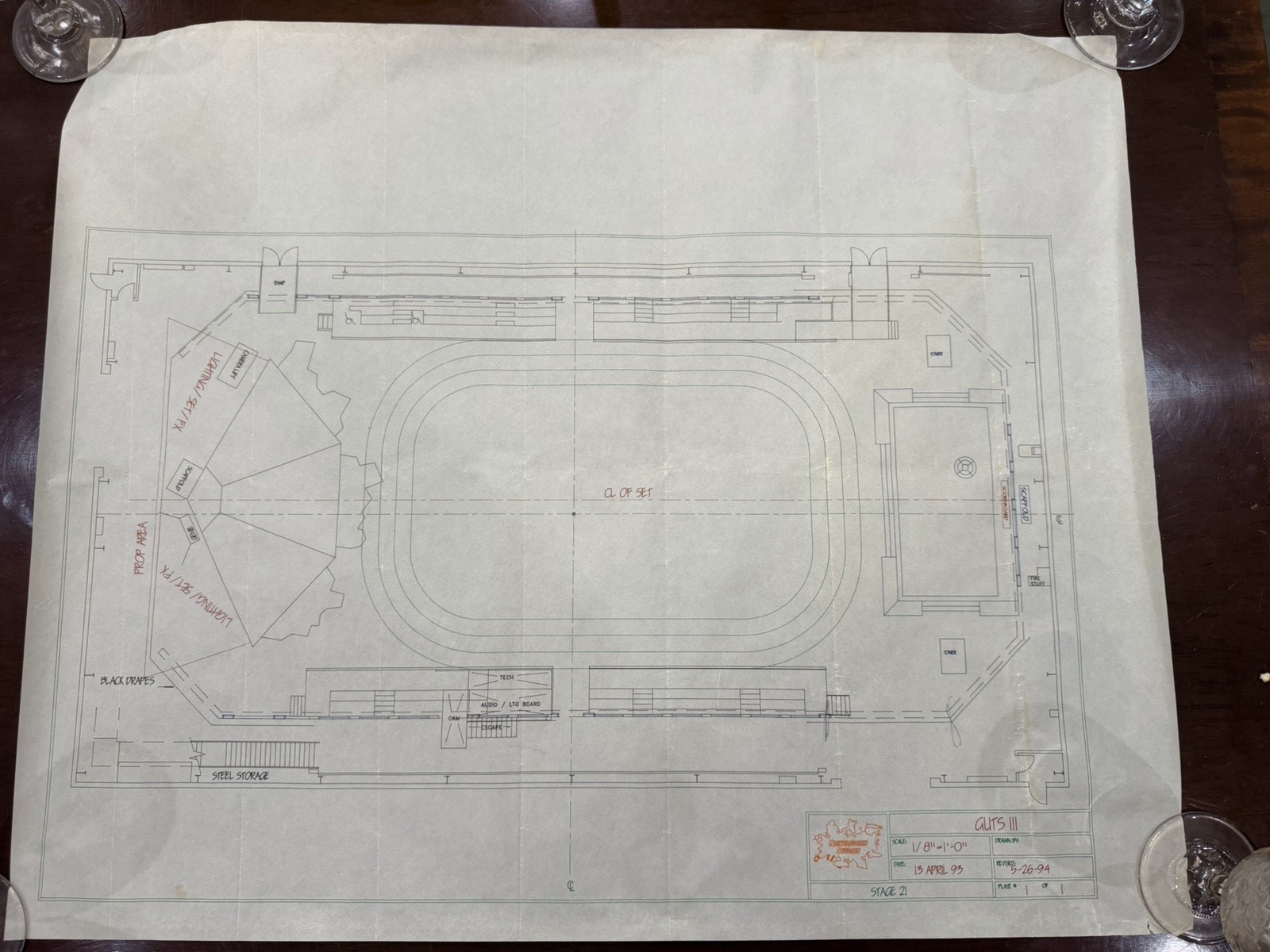Original GUTS III stage floor plan from Nickelodeon Studios