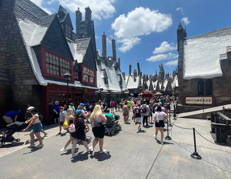 The snowy rooftops of Hogsmeade at Islands of Adventure